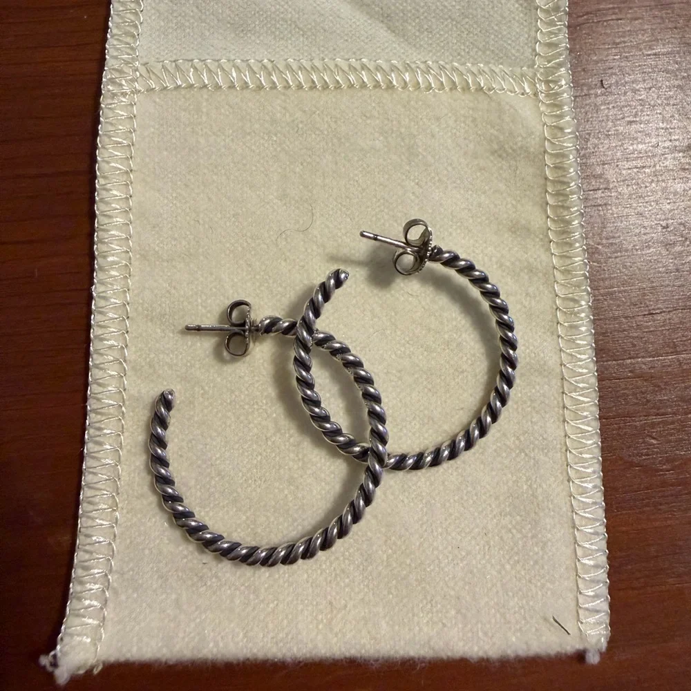 Retired James Avery Sterling Silver Twisted Wire Hoop Earrings - Picture 2 of 3